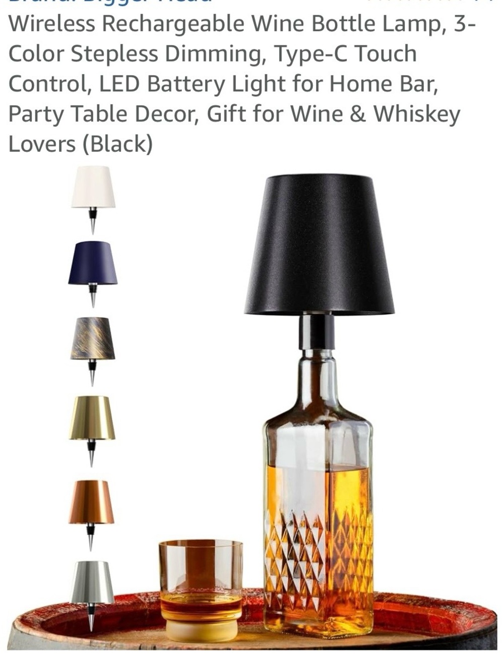 2 Wireless Rechargeable Wine Bottle Lamps- Black